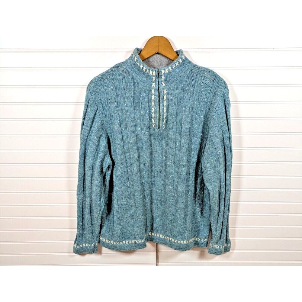 Vintage Woolrich Sweater Womens Large Petite 1/4 Zip Cozy Warm Nordic Embroidery